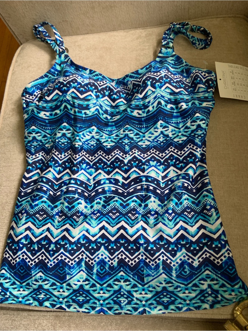 Christina Teal & Navy Geometric Swim Cami